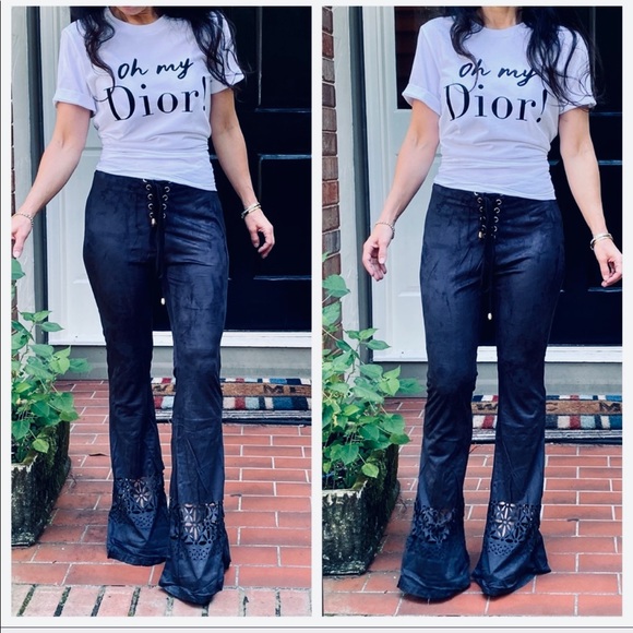 BOHO CHIC FAUX SUEDE LACE UP BELL PANTS - Picture 4 of 13